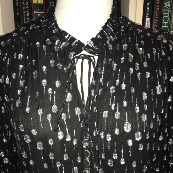 The Kooples Black Silver Smart Shirt with Puffed Sleeves and Polka Dot - Picture 6 of 12